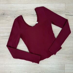 Pact Red Refined Rib Long Sleeve Twist Back Top